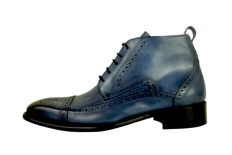 Chaka Mens Blue Leather Boots