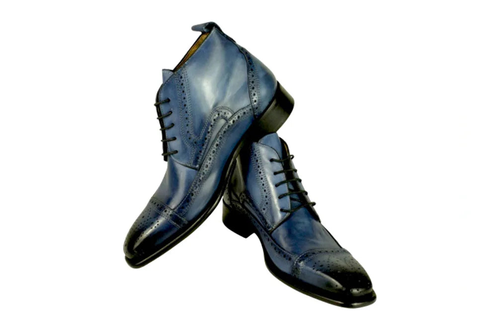 Chaka Mens Blue Leather Boots