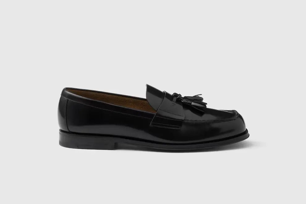 Mens Black Brushed Leather Loafers PRADA