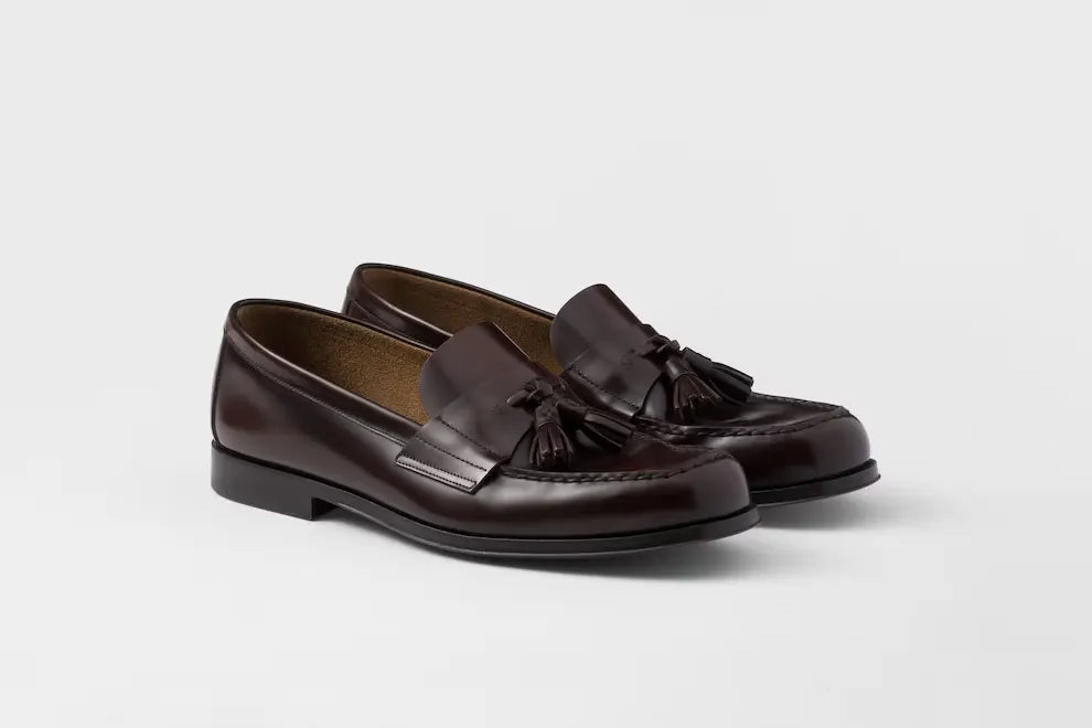 Mens Black Brushed Leather Loafers PRADA