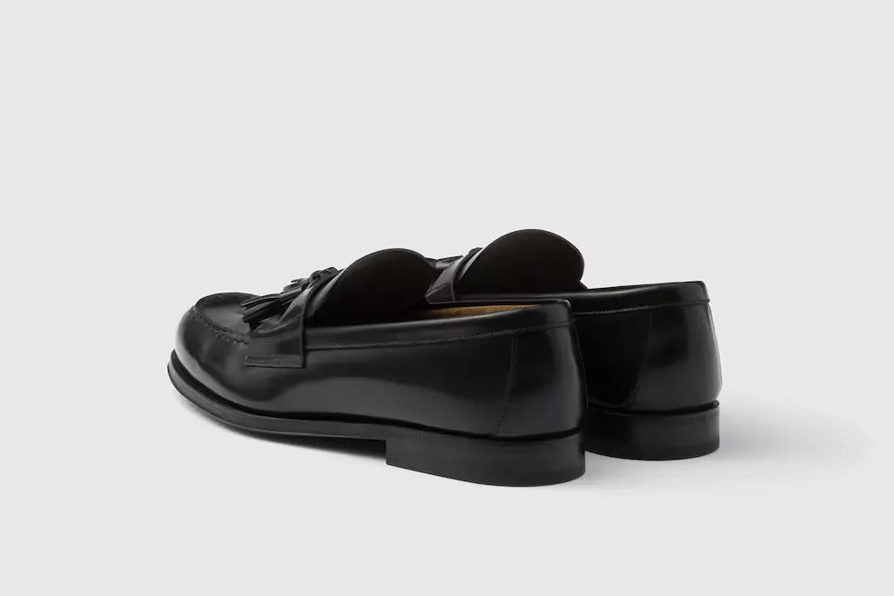 Mens Black Brushed Leather Loafers PRADA