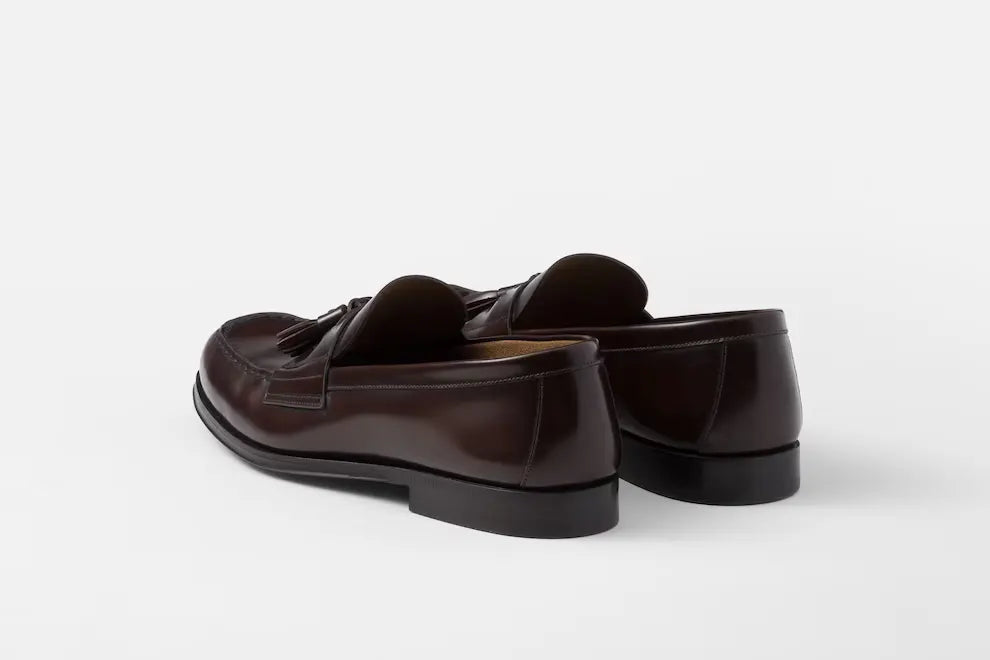 Mens Black Brushed Leather Loafers PRADA