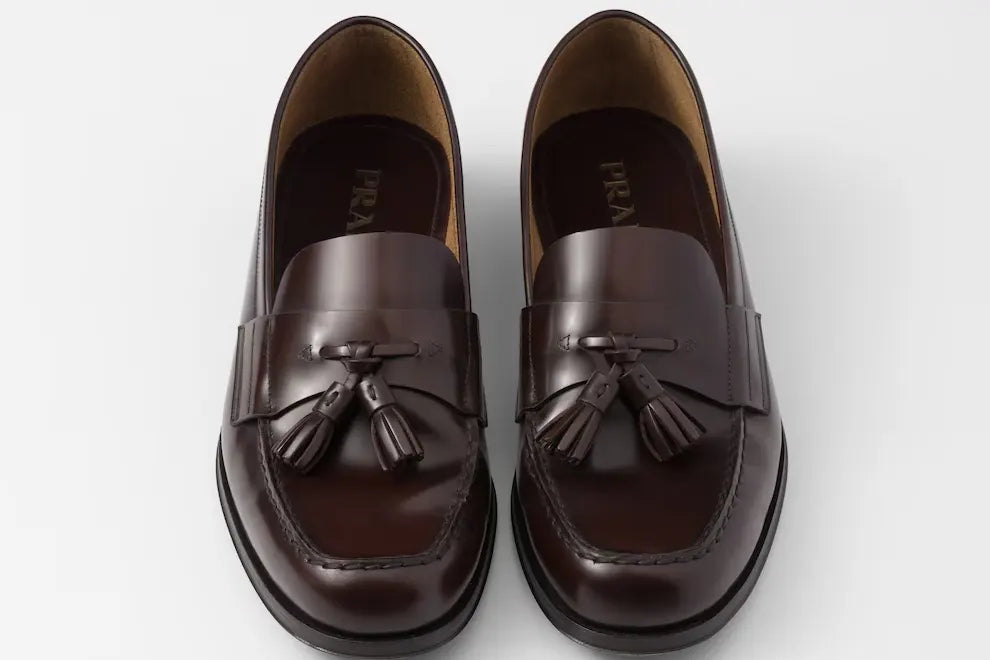 Mens Black Brushed Leather Loafers PRADA