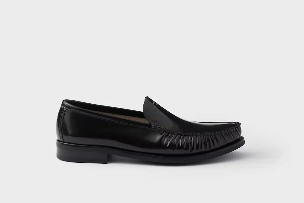 Mens Prada Brushed Leather Loafers