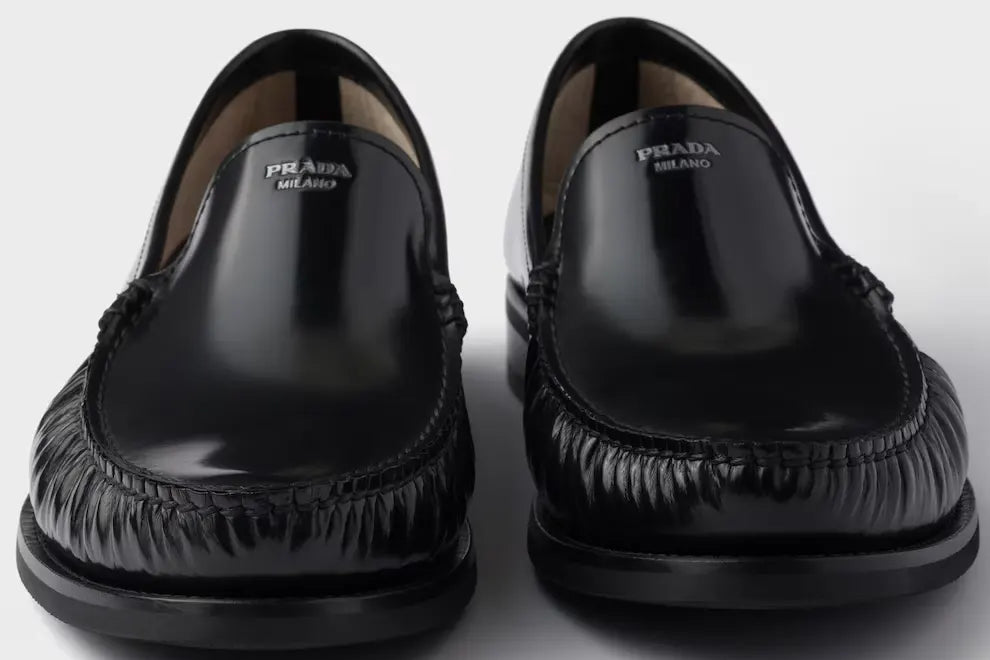 Mens Prada Brushed Leather Loafers