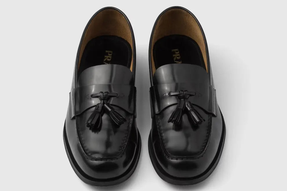 Mens Black Brushed Leather Loafers PRADA