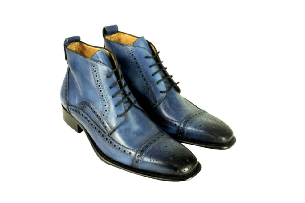 Chaka Mens Blue Leather Boots