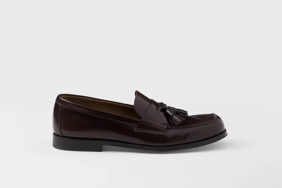 Mens Black Brushed Leather Loafers PRADA