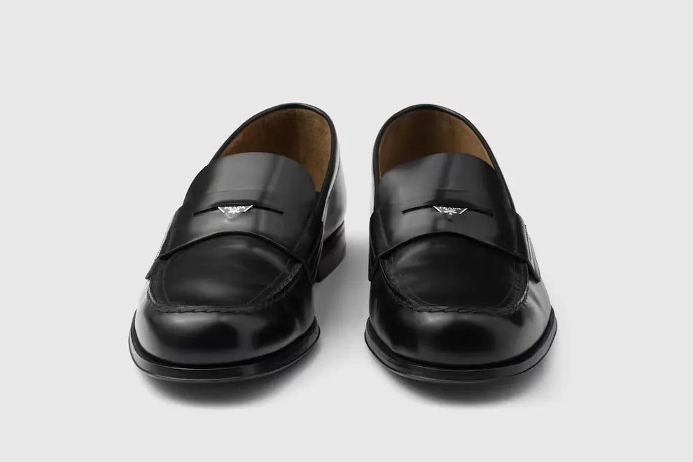 Prada Brushed Black Leather Loafers