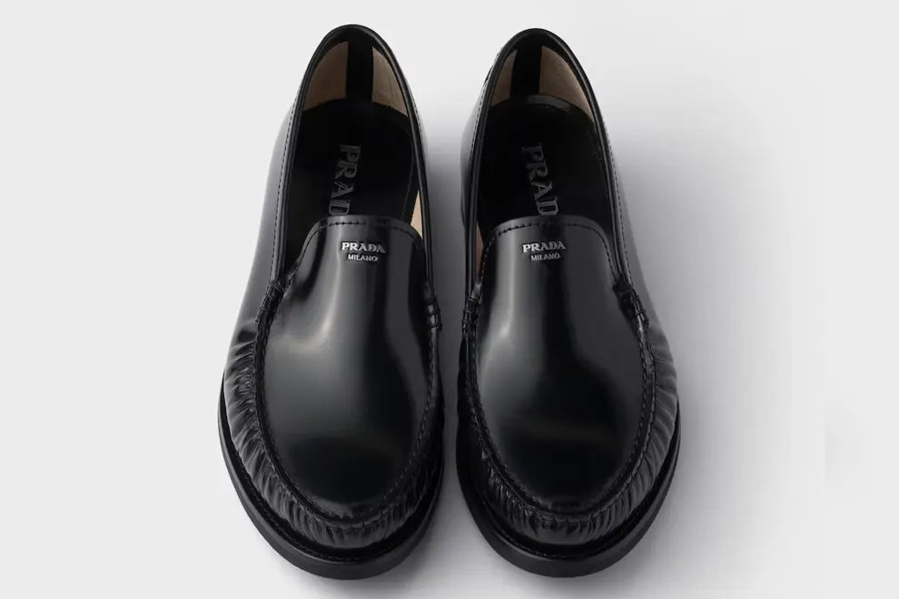Mens Prada Brushed Leather Loafers
