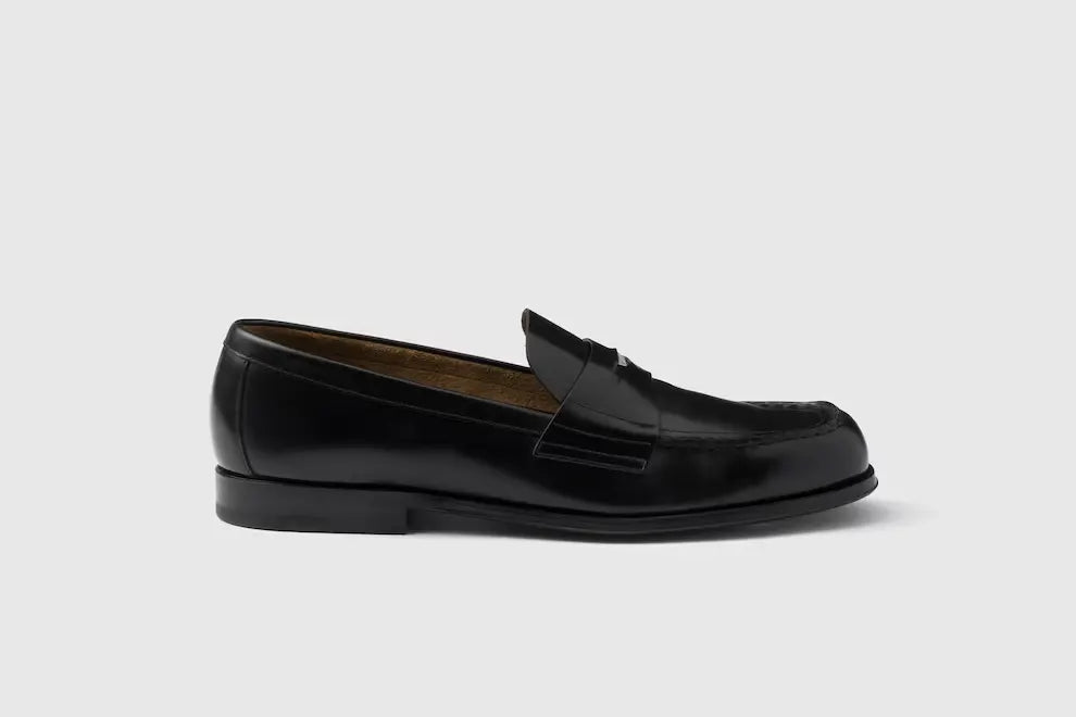 Prada Brushed Black Leather Loafers