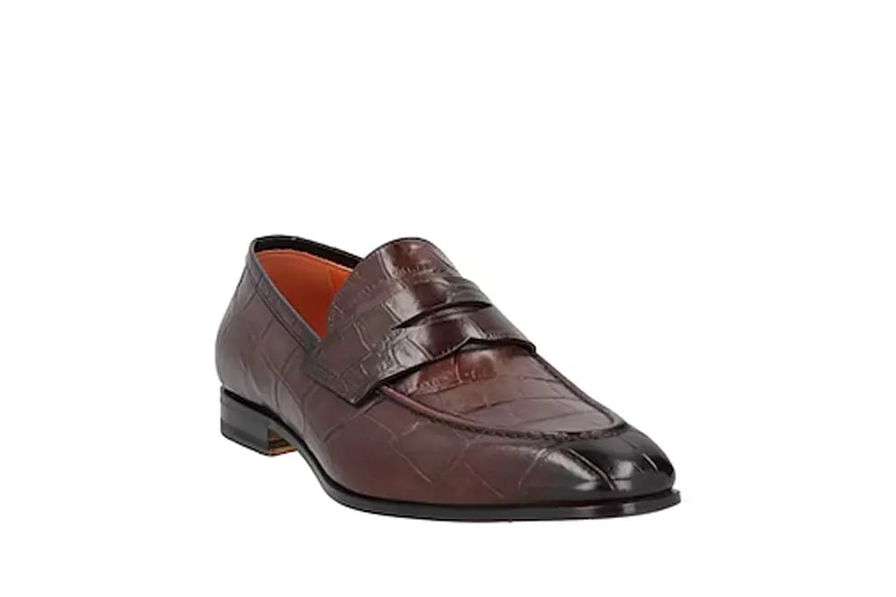Santoni Crocodile Leather Pregiato Penny Loafers