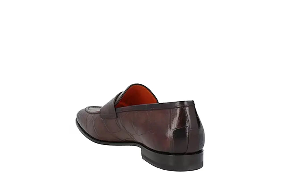 Santoni Crocodile Leather Pregiato Penny Loafers