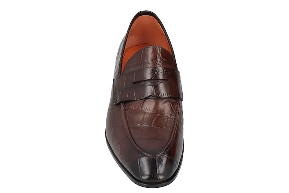 Santoni Crocodile Leather Pregiato Penny Loafers