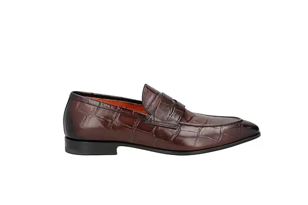 Santoni Crocodile Leather Pregiato Penny Loafers