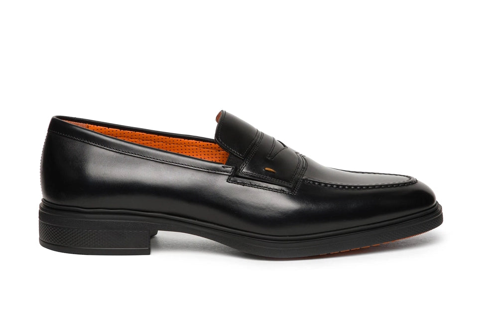 Santoni Men's black leather Easy Penny Loafer