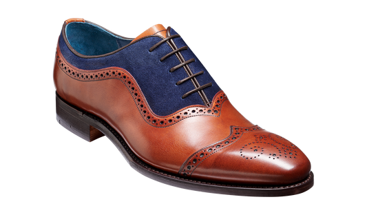 Nicholas - Antique Rosewood / Navy Suede Brogue Shoe