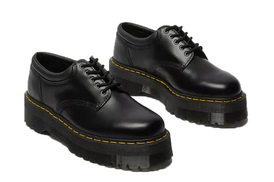 8053 Black Leather Platform Casual Shoes
