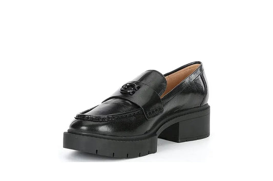 COACH Leah Leather Lug Sole Block Heel Loafers