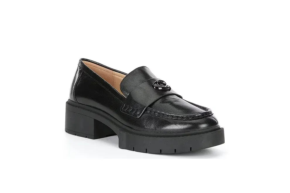 COACH Leah Leather Lug Sole Block Heel Loafers