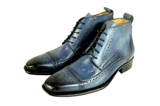 Chaka Mens Blue Leather Boots