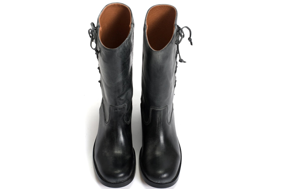 Dico Julia Gaucho Laces Escovado Leather Black Boot