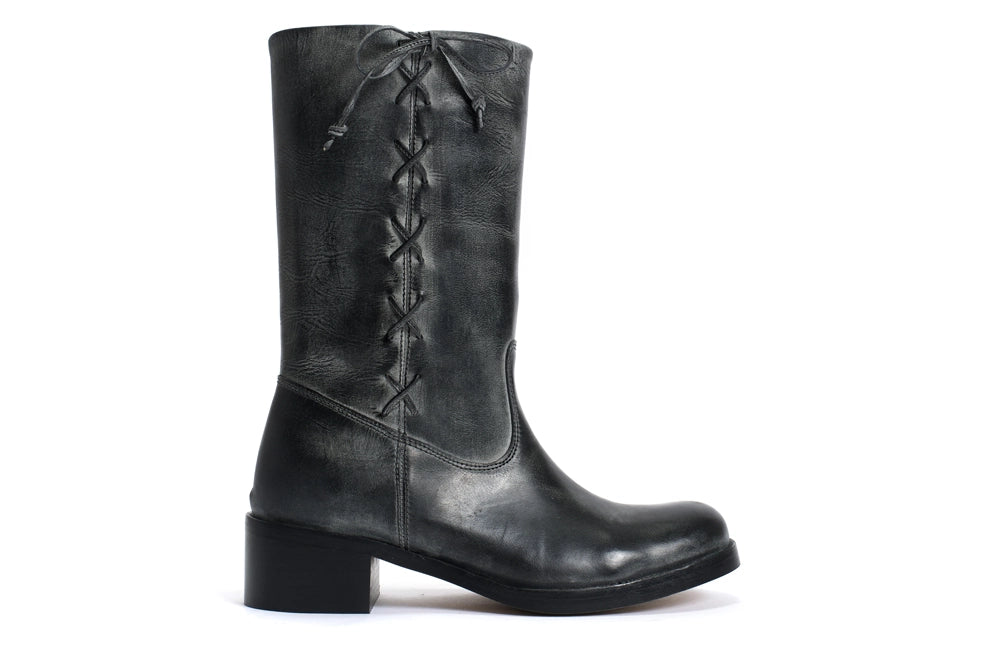Dico Julia Gaucho Laces Escovado Leather Black Boot