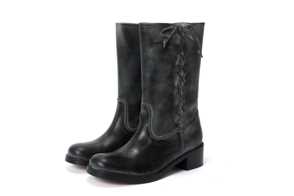 Dico Julia Gaucho Laces Escovado Leather Black Boot