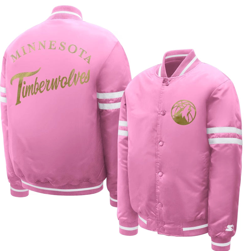 Minnesota Timberwolves Starter Pink Fashion Script Varsity Jacket – Zee ...