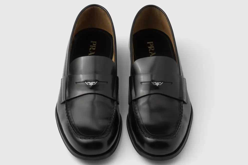 Prada Brushed Black Leather Loafers