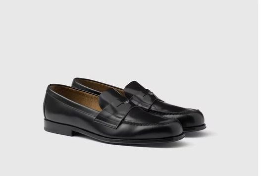 Prada Brushed Black Leather Loafers