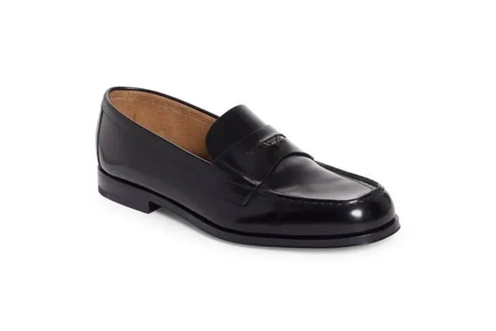 Prada Triangle Logo Brushed Leather Penny Loafers