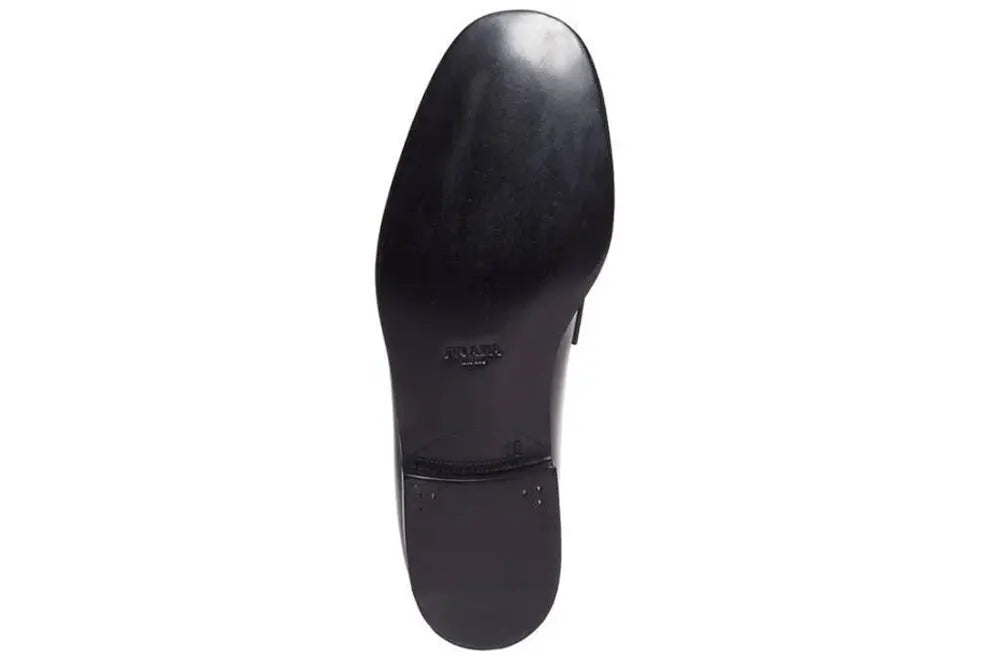 Prada Triangle Logo Brushed Leather Penny Loafers