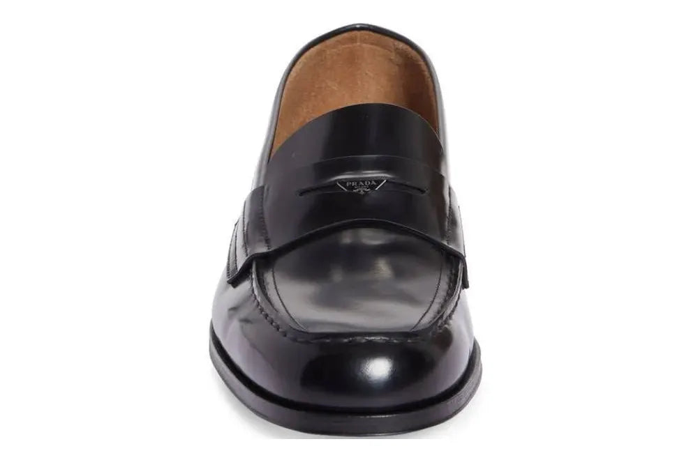 Prada Triangle Logo Brushed Leather Penny Loafers
