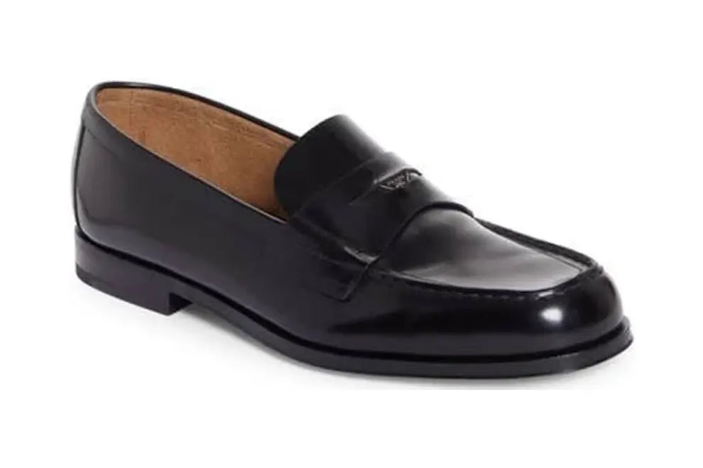 Prada Triangle Logo Brushed Leather Penny Loafers