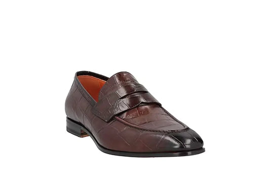 Santoni Crocodile Leather Pregiato Penny Loafers