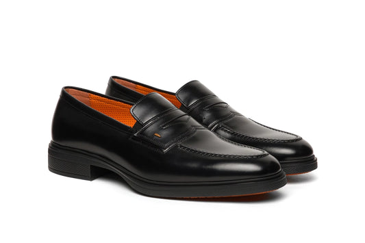 Santoni Men's black leather Easy Penny Loafer