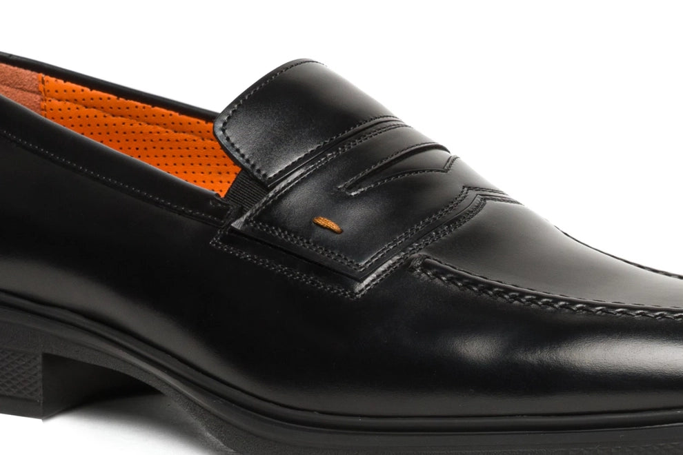 Santoni Men's black leather Easy Penny Loafer