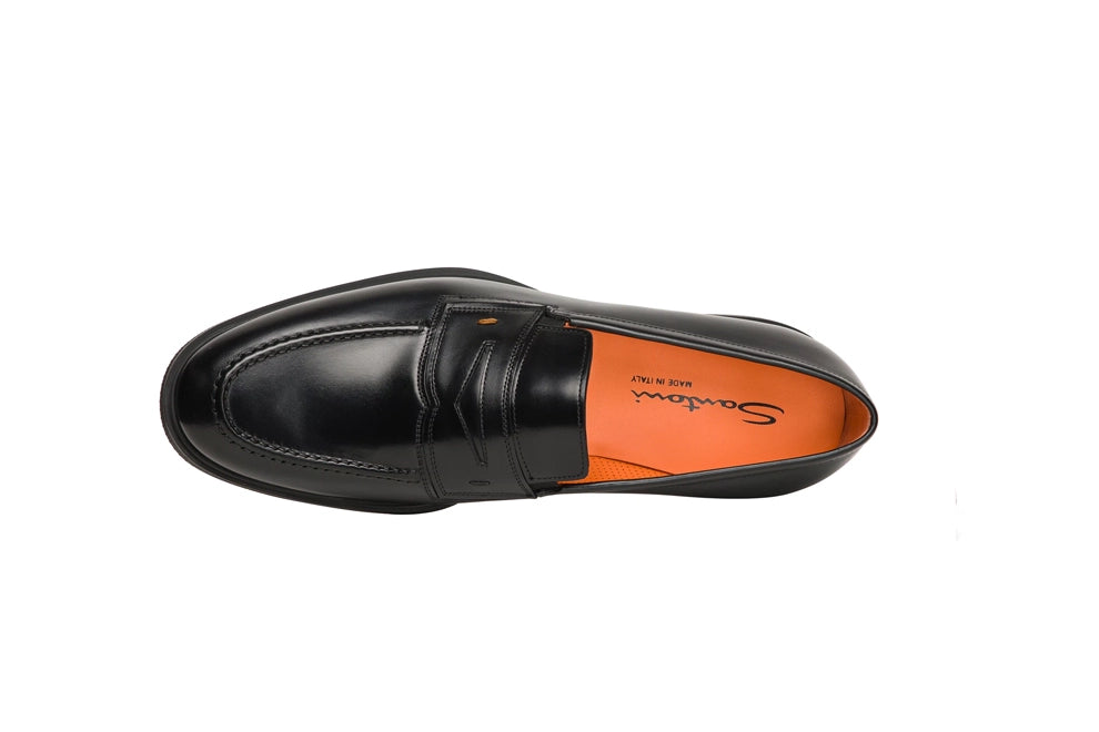 Santoni Men's black leather Easy Penny Loafer