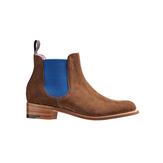 Women’s Violet Chelsea Boots – Brown Castagnia Suede with Blue Elastic