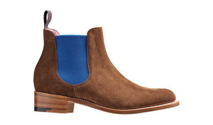 Women’s Violet Chelsea Boots – Brown Castagnia Suede with Blue Elastic